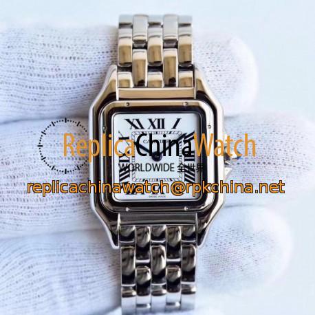 Replica Panthere de Cartier Medium Ladies WSPN0007 GF Stainless Steel White Dial Swiss Ronda Quartz