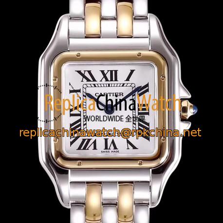 Replica Panthere de Cartier Medium Ladies W2PN0007 KOR Stainless Steel & Rose Gold White Dial Swiss Ronda Quartz