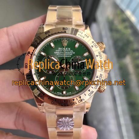 Replica Rolex Daytona Cosmograph 116508 WF Yellow Gold Green Dial Swiss 7750 Run 6@SEC