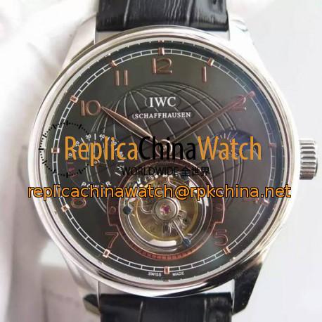 Replica IWC Portuguese Tourbillon Moonphase Power Reserve Stainless Steel Black Dial Swiss IWC Tourbillon