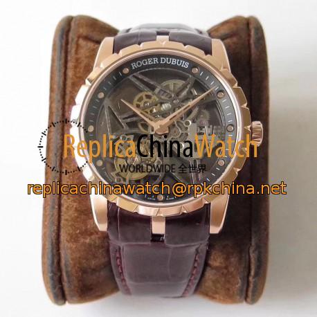 Replica Roger Dubuis Excalibur Skeleton Flying Tourbillon RDDBEX0392 BBR Rose Gold Skeleton Dial Swiss Tourbillon