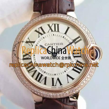 Replica Cartier Ballon Bleu Rose Gold & Diamonds White Dial Swiss 2836-2