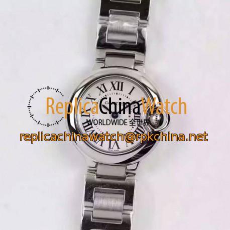 Replica Cartier Ballon Bleu 28MM Ladies Stainless Steel Silver Dial Swiss Quartz