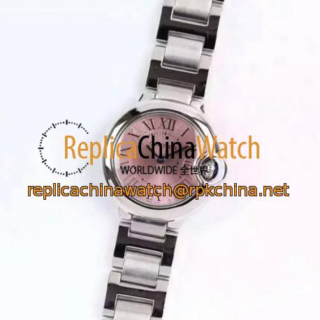 Replica Cartier Ballon Bleu 28MM Ladies Stainless Steel Pink Dial Swiss Ronda Quartz