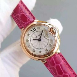 Replica Cartier Ballon Bleu 28MM Ladies Rose Gold Silver Dial Swiss Ronda Quartz