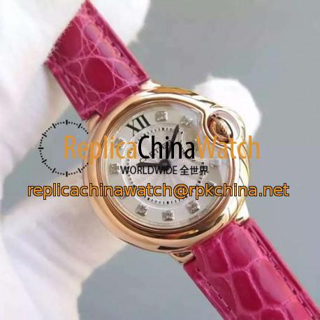 Replica Cartier Ballon Bleu 28MM Ladies Rose Gold Silver Dial Swiss Ronda Quartz