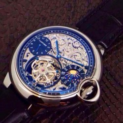 Replica Cartier Ballon Bleu Tourbillon Moonphase Stainless Steel Blue & Silver Skeleton Swiss Tourbillon