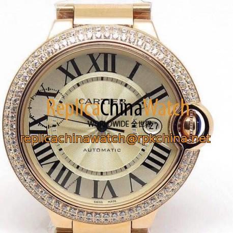 Replica Cartier Ballon Bleu 42MM Rose Gold Champagne Dial Swiss 2824