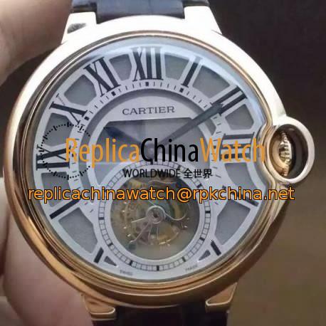 Replica Cartier Ballon Bleu Tourbillon V6F Rose Gold Silver Dial Swiss Tourbillon