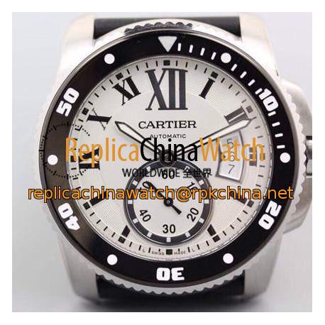 Replica Calibre De Cartier Diver 42MM V6F Stainless Steel White Dial M9015