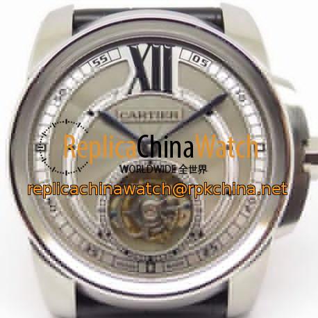 Replica Calibre De Cartier Tourbillon Stainless Steel Grey Dial Swiss Tourbillon