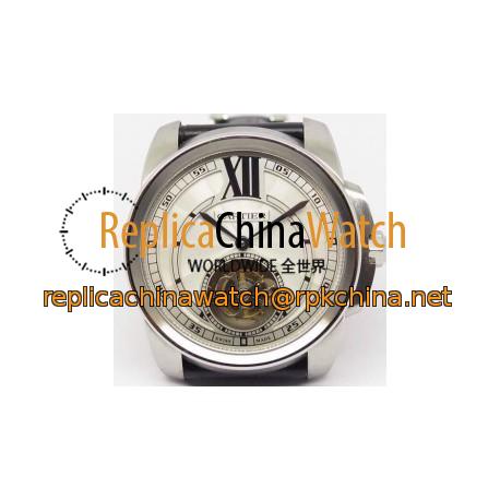 Replica Calibre De Cartier Tourbillon Stainless Steel White Dial Swiss Tourbillon