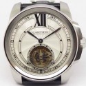 Replica Calibre De Cartier Tourbillon Stainless Steel White Dial Swiss Tourbillon