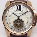 Replica Calibre De Cartier Tourbillon Rose Gold White Dial Swiss Tourbillon