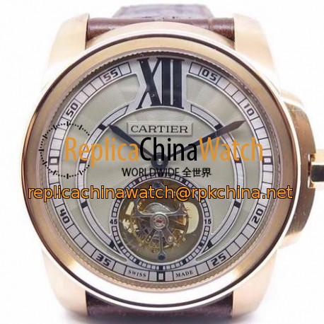 Replica Calibre De Cartier Tourbillon Rose Gold Grey Dial Swiss Tourbillon