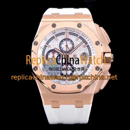 Replica Audemars Piguet Royal Oak Offshore 50 Byblos Saint-Tropez 26408OR.OO.A010CA.01.99 JF V2 Rose Gold White Dial Swiss 3126