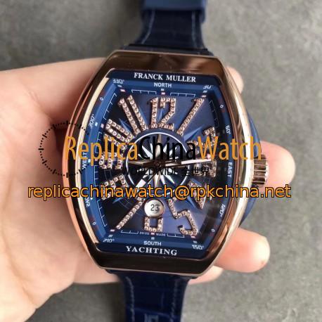 Replica Franck Muller Vanguard Yachting V45 CC DT AC BL OX Rose Gold Blue Dial Swiss 2824-2