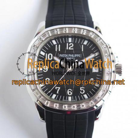 Replica Patek Philippe Aquanaut Jumbo 5167 KM Stainless Steel & Diamond Black Dial Swiss 324SC