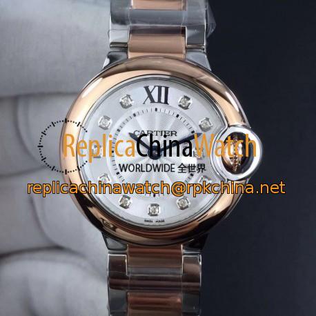 Replica Ballon Bleu De Cartier 28MM W3BB0005 V6 Stainless Steel & Rose Gold Silver Dial Swiss Ronda Quartz