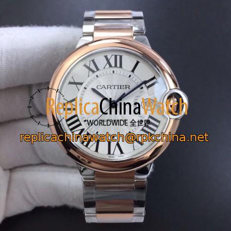 Replica Ballon Bleu De Cartier 42MM W2BB0004 V6 Stainless Steel & Rose Gold Silver Dial Swiss 2824-2