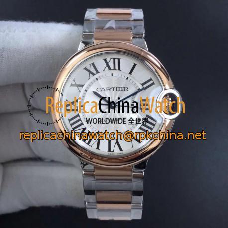 Replica Ballon Bleu De Cartier 33MM W2BB0023 V6 Stainless Steel & Rose Gold Silver Dial Seiko NH05A