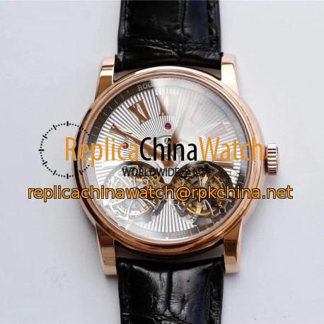 Replica Roger Dubuis Hommage Double Flying Tourbillon RDDBHO0562 JB Rose Gold Silver Dial Swiss RD100