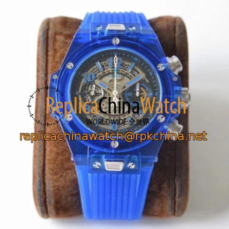 Replica Hublot Big Bang Unico Blue Sapphire 411.JL.4809.RT OX Blue Sapphire Crystal Skeleton Dial Swiss HUB1242