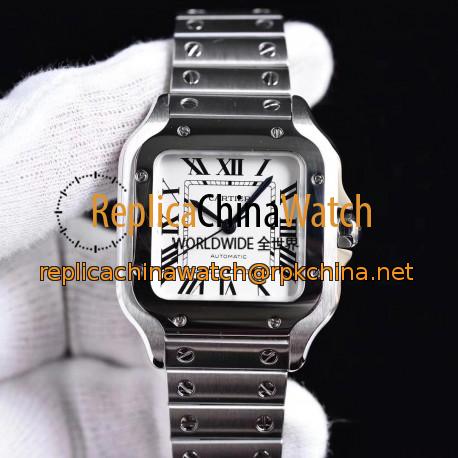 Replica Cartier Santos De Cartier Medium Automatic WSSA0010 GF Stainless Steel White Dial M9015