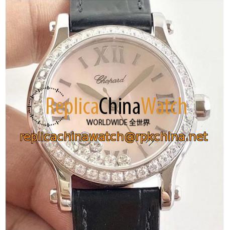 lReplica Chopard Happy Sport 36MM Automatic 278559 Noob Stainless Steel & Diamond Pink Dial Swiss 2892