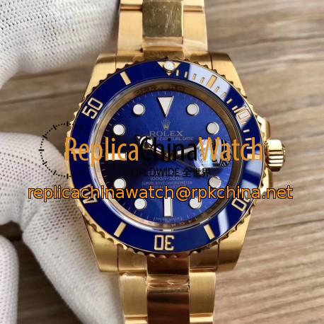 Replica Rolex Submariner Date 116618LB BP Yellow Gold Blue Dial Swiss 2836-2