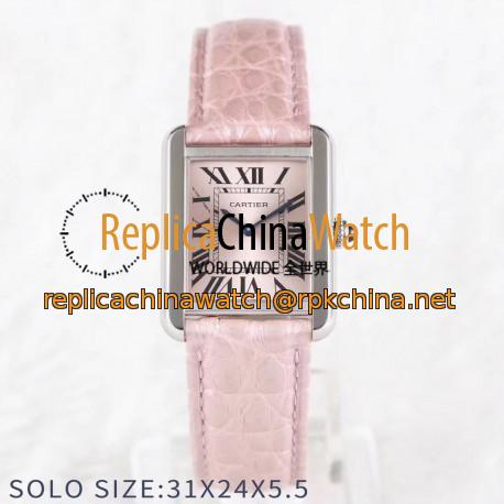 Replica Cartier Tank Solo Ladies 31MM AF Stainless Steel Rose Gold Dial Swiss Ronda Quartz