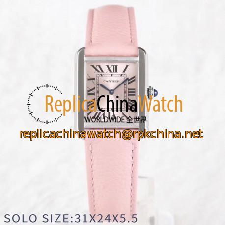 Replica Cartier Tank Solo Ladies 31MM AF Stainless Steel Rose Gold Dial Swiss Ronda Quartz