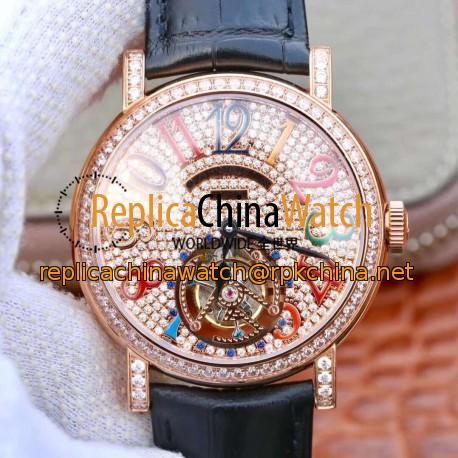 Replica Franck Muller Round Color Dreams Tourbillon TWL Rose Gold & Diamonds Diamond Dial Swiss Tourbillon