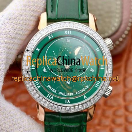 Replica Patek Philippe Grand Complications Sky Moon Celestial 5102PR Noob Rose Gold & Diamond Green Dial Swiss 240 LU CL C