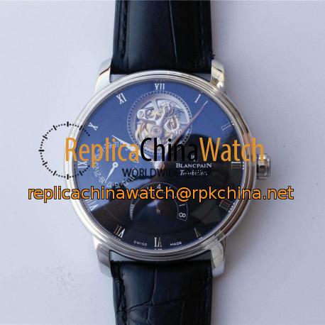 Replica Blancpain Villeret Tourbillon 8 Days 6025-1542-55B JB Stainless Steel Black Dial Swiss Tourbillon