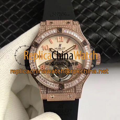 Replica Hublot Big Bang Tourbillon Noob Rose Gold & Diamonds Beige & Diamond Dial Swiss Tourbillon