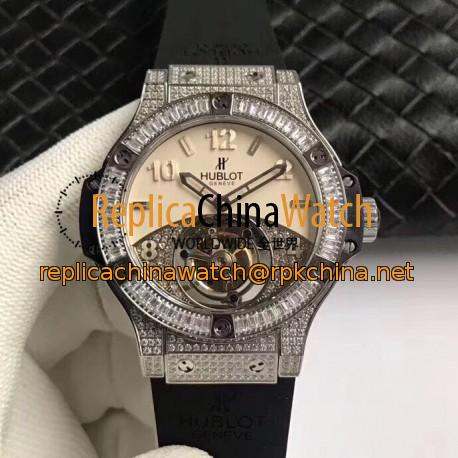 Replica Hublot Big Bang Tourbillon Noob Stainless Steel & Diamonds Beige & Diamond Dial Swiss Tourbillon