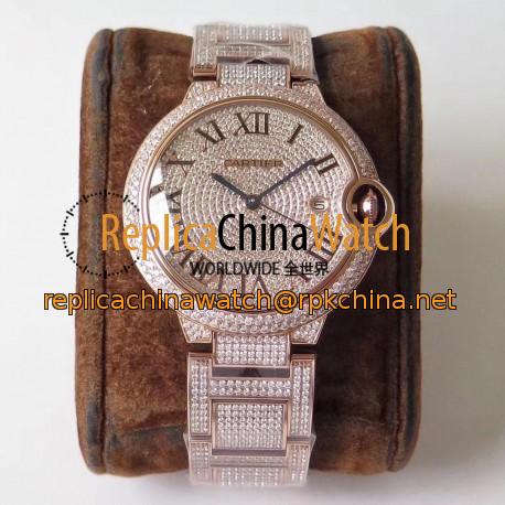 Replica Ballon Bleu De Cartier 42MM Full Paved Diamonds TW Rose Gold & Diamond Diamond Dial M9015