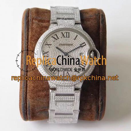 Replica Ballon Bleu De Cartier 42MM Full Paved Diamonds TW Stainless Steel & Diamond Diamond Dial M9015