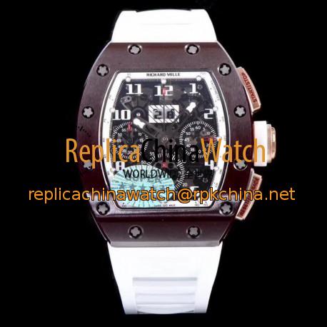 Replica Richard Mille RM011-FM Felipe Massa Flyback Dubai Chronograph KV Brown Ceramic White Skeleton Dial Swiss 7750