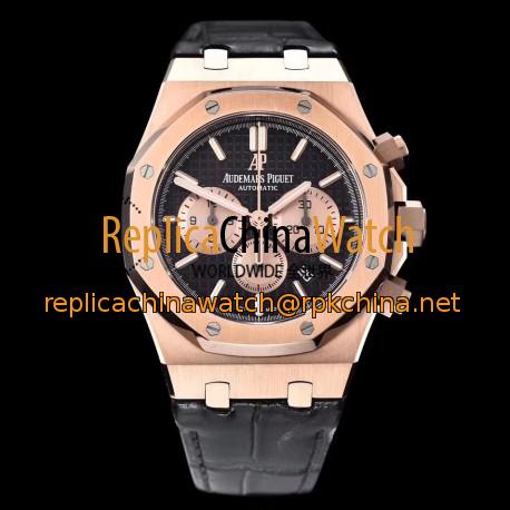 Replica Audemars Piguet Royal Oak Chronograph 26331 OM Rose Gold Black Dial Swiss 7750