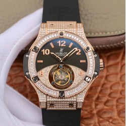 Replica Hublot Big Bang Tourbillon Noob Rose Gold & Diamonds Black & Diamond Dial Swiss Tourbillon