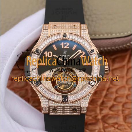 Replica Hublot Big Bang Tourbillon Noob Rose Gold & Diamonds Black & Diamond Dial Swiss Tourbillon