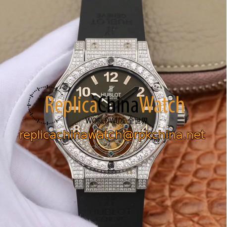 Replica Hublot Big Bang Tourbillon Noob Stainless Steel & Diamonds Black & Diamond Dial Swiss Tourbillon