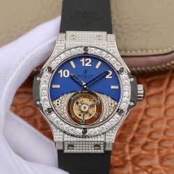 Replica Hublot Big Bang Tourbillon Noob Stainless Steel & Diamonds Blue & Diamond Dial Swiss Tourbillon