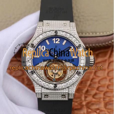 Replica Hublot Big Bang Tourbillon Noob Stainless Steel & Diamonds Blue & Diamond Dial Swiss Tourbillon