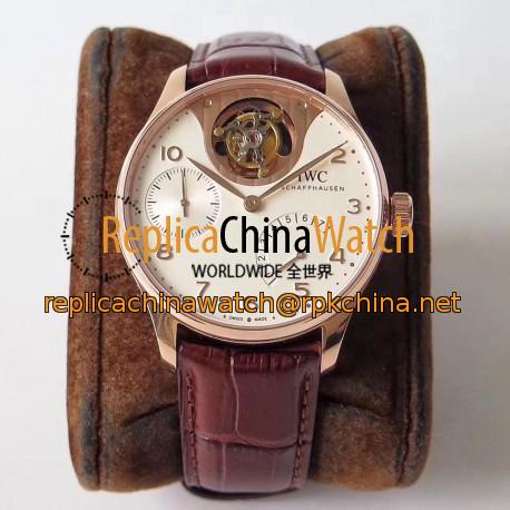 Replica IWC Portuguese Tourbillon Mystery IW504602 ZF Rose Gold White Dial Swiss Tourbillon