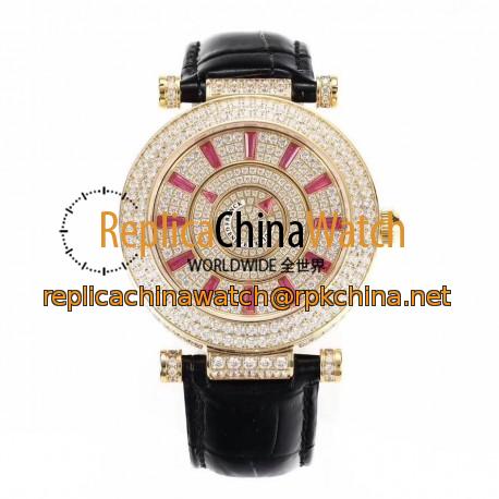 Replica Franck Muller Round Double Mystery Baguette Cut Diamond 42 DM D 2R CD GS Yellow Gold & Diamonds Diamond Dial M9015