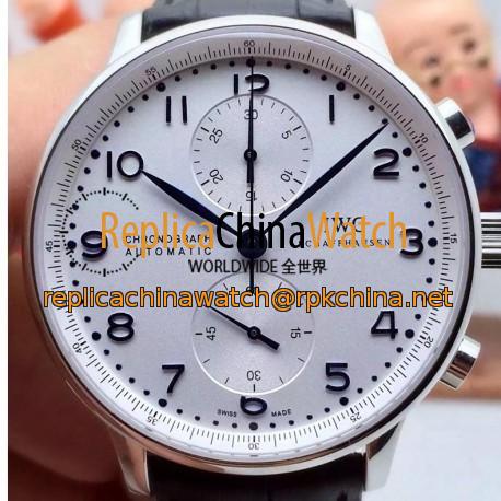 Replica IWC Portuguese IW371417 Chronograph Stainless Steel White Dial Blue Markers Swiss IWC 89000