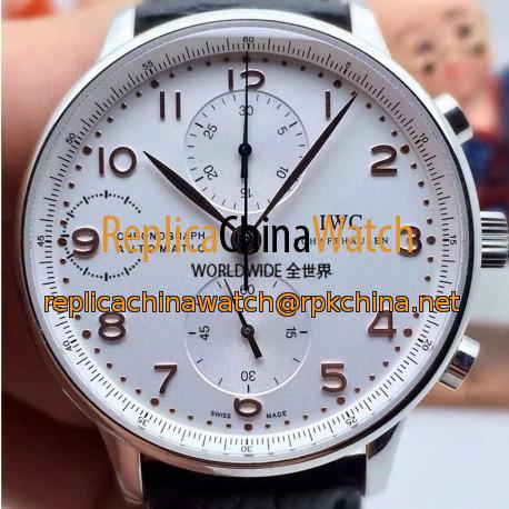 Replica IWC Portuguese IW371401 Chronograph Stainless Steel White Dial Rose Gold Markers Swiss IWC 89000